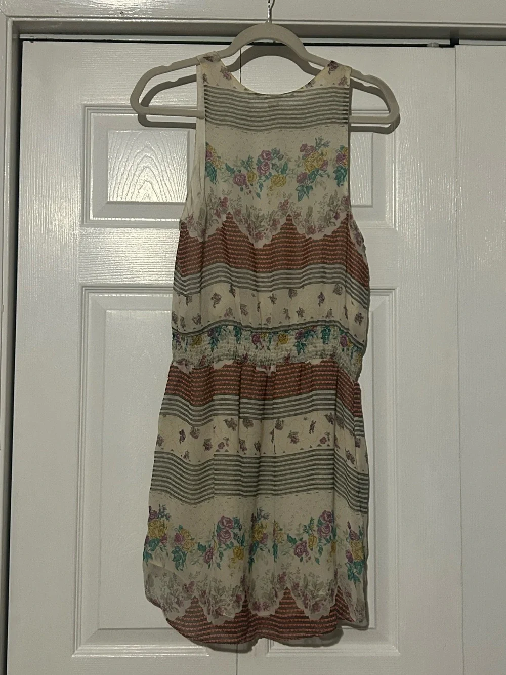 Vintage Free People Ivory Dress With Lace-Up Front And Floral Design All Over